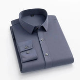 Men's long-sleeved, non-iron, elastic dress shirt for professional work attire. Stand-up collar (55-105kg)  Adomoo